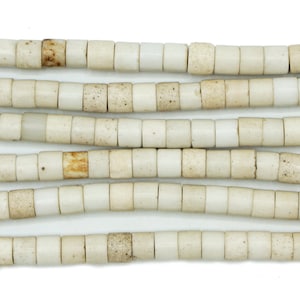 Vintage White Nigerian Goomba Beads (6-8mm) Aged Glass - Antique Old African Beads - Porcelain Glass - Wholesale Trade Beads (4P115)