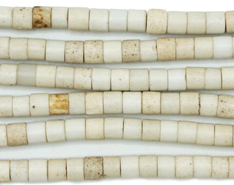 Vintage White Nigerian Goomba Beads (6-8mm) Aged Glass - Antique Old African Beads - Porcelain Glass - Wholesale Trade Beads (4P115)