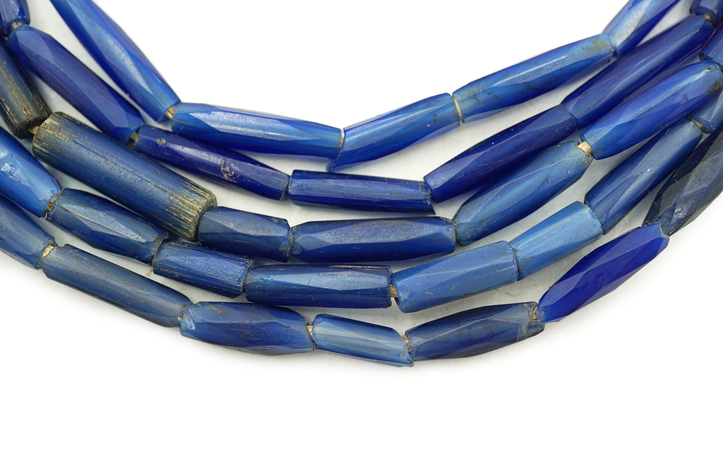 アンティークロシアンブルーアフリカンビーズ（5mmx18mm）高品質ダーク