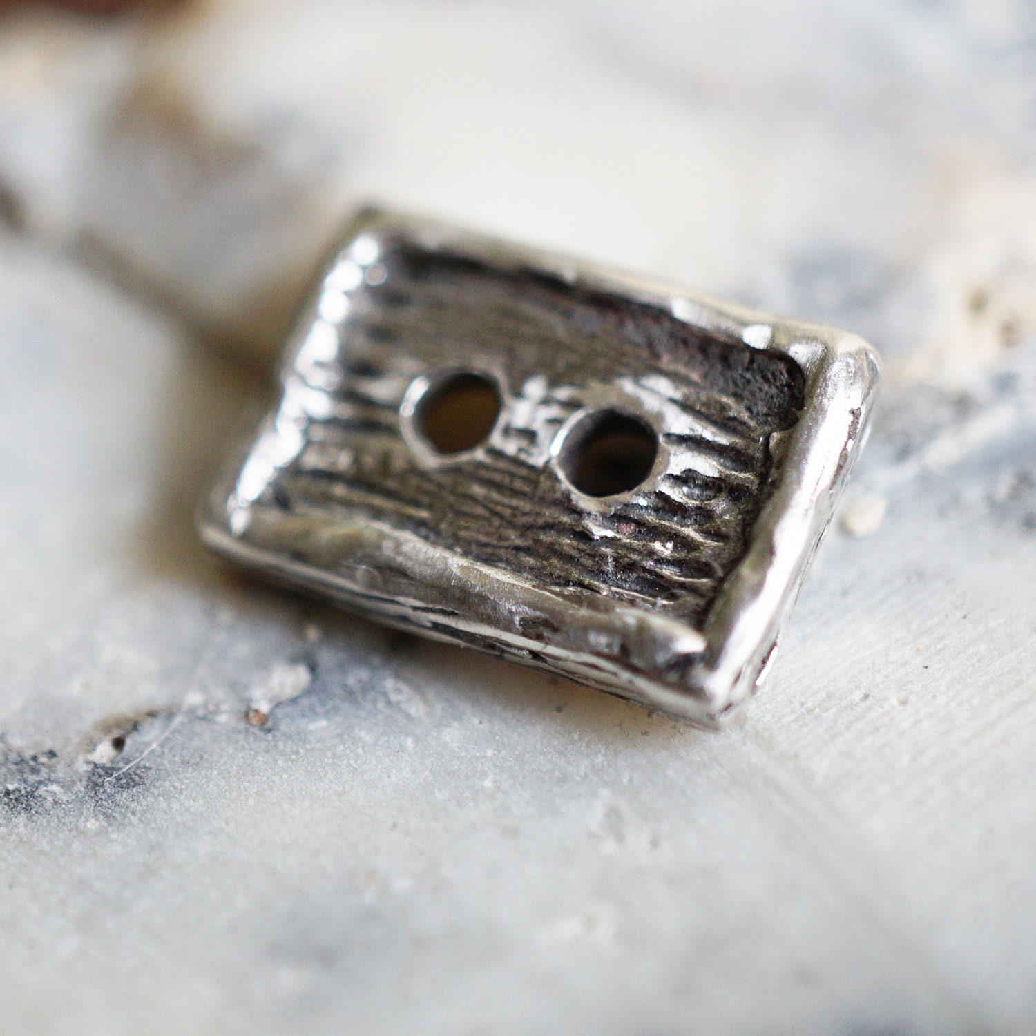 Artisan Sterling Silver Small Textured Rectangular Button