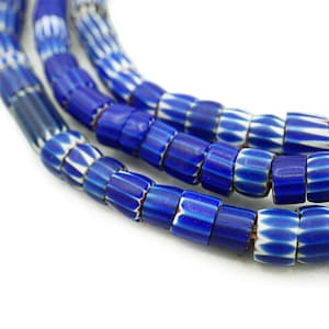 Old Blue Chevron Venetian African Beads (7-8mm) Vintage Aja Trade Beads Over 200 Yrs Old Tribal Antique Beads (2570H058) Venetian