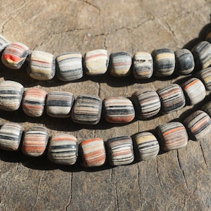 Artisan Made Java Glass Beads: Black with Mixed Colors Stripes, Organic Shape (5-6mm), 2895A378