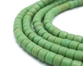 Vintage Muted Pistachio Green Glass Button Beads (6.5mm) Found in Ghana - Old Tribal African Beads - Czech Spacer Beads (907A540) Goomba