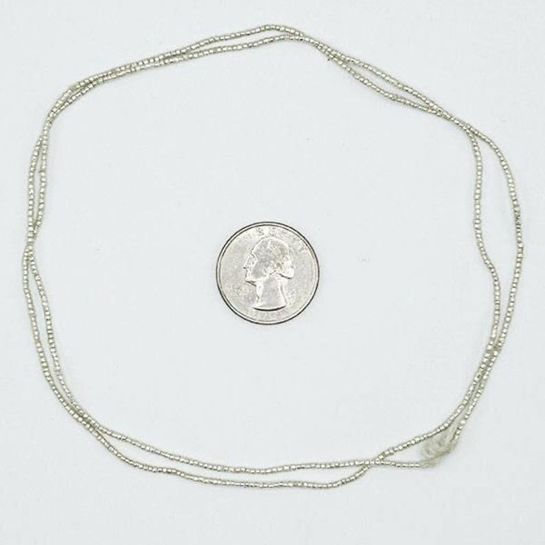 Tiny Handmade Heishi Ethiopian Beads (1.5mm) - Recycled Metal Hand-forged African Beads - Upcycled - Tribal Trade Beads (85F052) Silver image 3