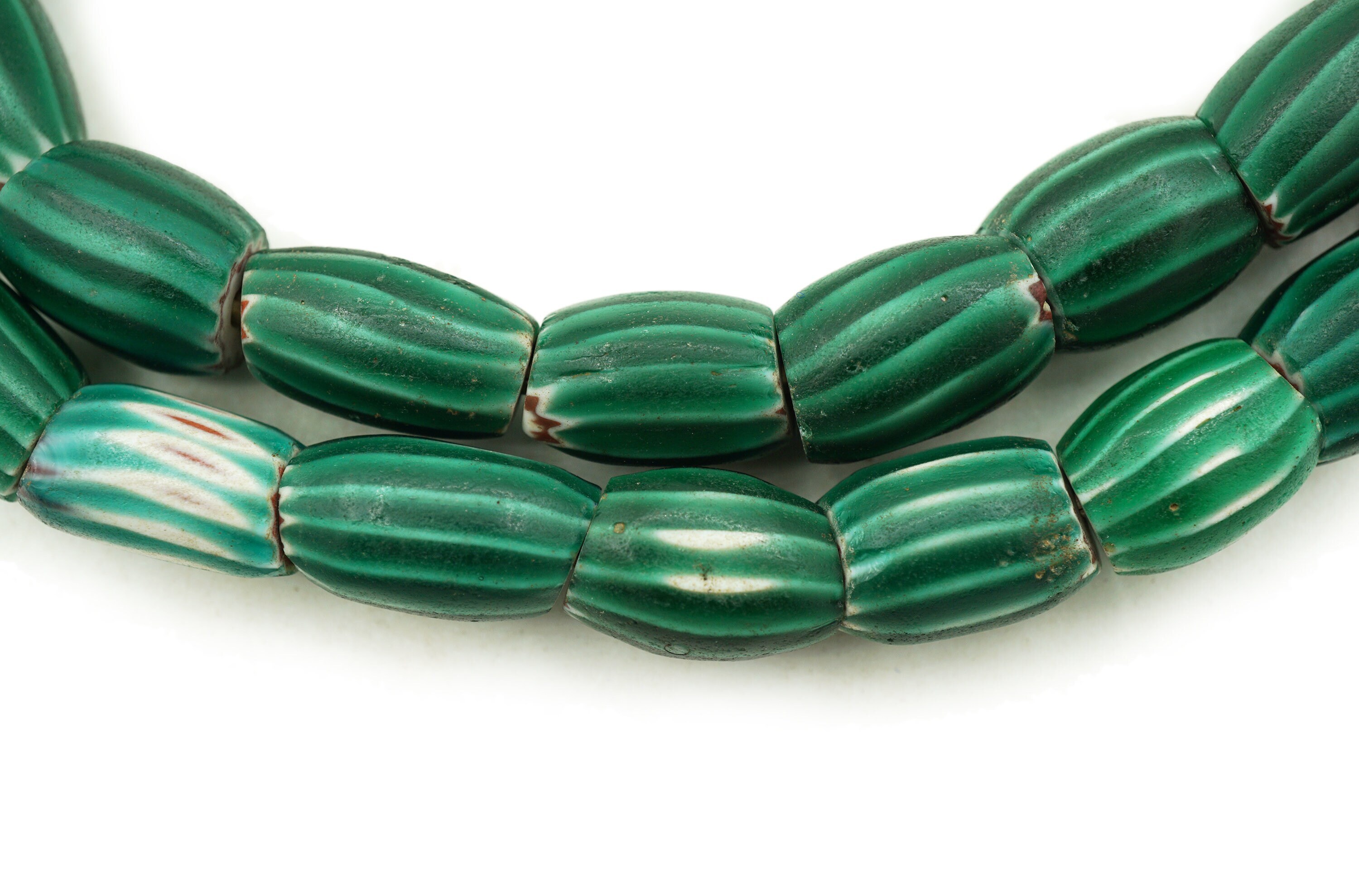 Large Vintage Blue Green Watermelon Chevron Beads (10mm) Antique African Tribal Trade Beads Over 100 yrs old (2327G047) Venetian