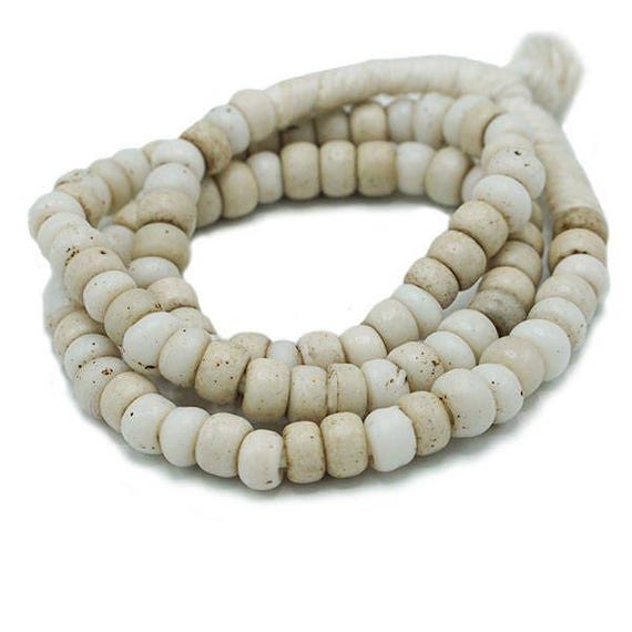 White Padre African Trade Beads - Over 100 years old - Antique Ethiopian Tribal Beads - Wholesale African Glass - 1800s (145F513) White