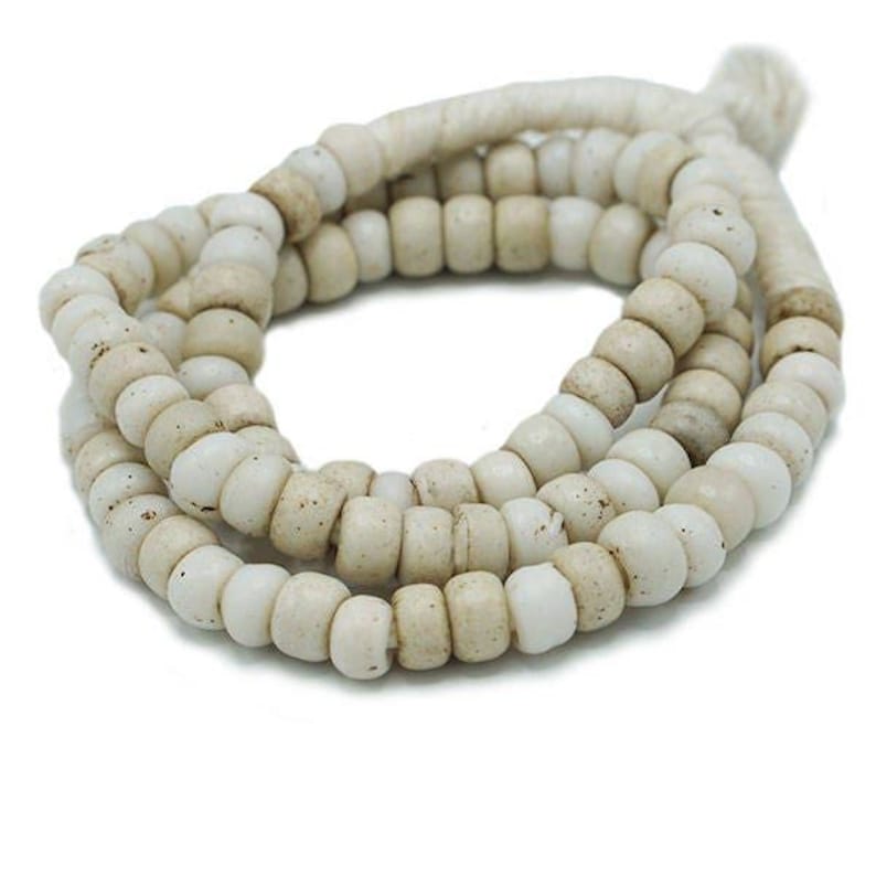 White Padre African Trade Beads - Over 100 years old - Antique Ethiopian Tribal Beads - Wholesale African Glass - 1800s (145F513) White image 1