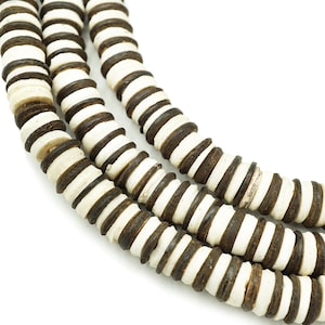 Sliced White & Black African Bone Beads (9-10mm) Made in Kenya - Rustic Natural White African Rustic Heishi Tribal Beads (1335P106) Bone