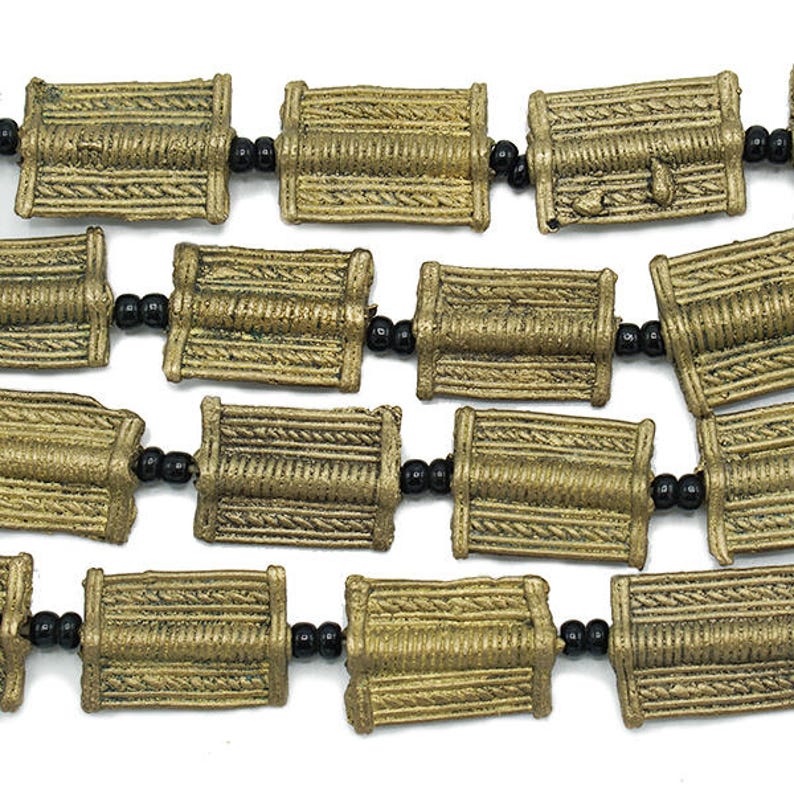 17x24mm 260-IVC-MET Handmade Metalwork - Ivory Coast African Trade Beads 22 Brass Baule Beads Rectangular Fair Trade Wholesale