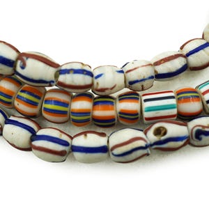 Antique Striped Venetian White Rice Beads (6-7mm) Antique Venetian African Rustic Trade Beads - Tribal (2602B028) Venetian