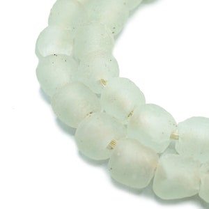 African Recycled Sea Glass Beads Off White Clear (10-11mm) African Fair Trade - Wholesale Krobo Tribal (924B115) Ghana Handmade Trade Beads