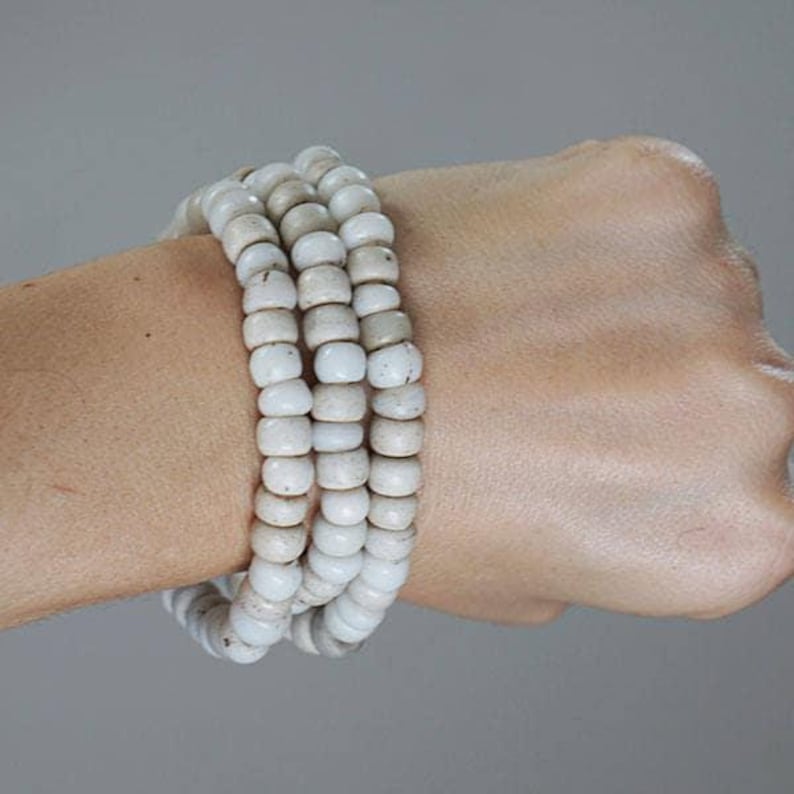 White Padre African Trade Beads - Over 100 years old - Antique Ethiopian Tribal Beads - Wholesale African Glass - 1800s (145F513) White image 3
