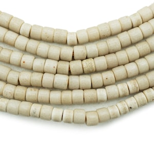 Vintage White Nigerian Goomba Beads (5mm) Aged Glass - Antique Old African Beads - Porcelain Glass - Wholesale Trade Beads (2611A315) Rustic