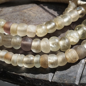 Antique Transparent White Dutch Dogon Glass Beads 29&quot; Strand from Mali (8-20mm) Old Excavated Large Tribal Trade Beads (2366C539) African