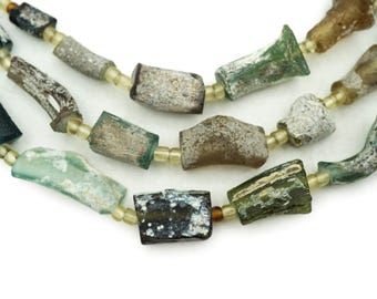 Afghan Ancient Roman Glass Beads (8-15mm) Unique Shaped Full 16" Strand Recycled Roman Glass Beads Afghanistan Wholesale (2209C742) Rustic