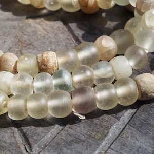 Antique Transparent White Dutch Dogon Glass Beads 29&quot; Strand from Mali (8-20mm) Old Excavated Large Tribal Trade Beads (2366D539) African