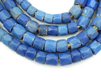 Large Old Russian Blue African Beads (8-11mm) Vintage Trade Beads - Long Strand Over 150 Years Old -Tribal Antique Beads (1853F036) Rustic