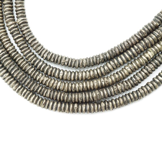 Heishi Ethiopian Oxidized Metal Beads (4mm) Handmade Recycled Metal - Hand-forged African Beads - Upcycled (1082F104) Metal Spacer