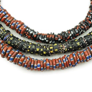 LONG 36&quot; Strand Antique Aja Venetian Chevron Glass African Beads (7-8mm) Mixed Old Tribal Glass Rustic Trade Beads (2310L001) Chevron
