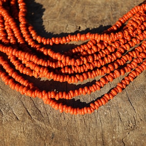 Small Pumpkin Orange Java Glass Beads (3-4mm) Heishi Artisan Made Spacer Ring Beads (3105A215) Indonesian