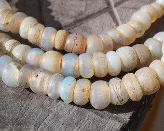 Rare Ancient Dutch Moon Glass & Stone Beads from Mali (9-14mm) Dogon African Beads - Long Strand - Old Glass Trade Beads (2190F511) Antique