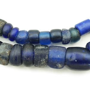 Antique Dark Blue Dutch Dogon Glass Beads 32&quot; Strand from Mali (9-18mm) Old Excavated Large Tribal African Beads (2323E560) Rustic