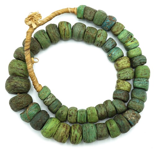 50 Large Graduated Strand of Green Antique Hebron Kano shops African Beads (12-22mm) Ancient 200 years old African Tribal Trade Beads (983P145)