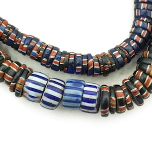 Antique Aja Venetian Chevron Glass African Beads (6-10mm) Mixed Old Tribal Glass Rustic Venetian Trade Beads (2571E569) Chevron