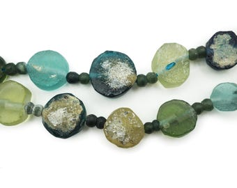 Afghan Ancient Roman Glass Beads (7-15mm) Coin Shaped Full Strand Recycled Roman Glass Beads Afghanistan (2717A572) Rustic