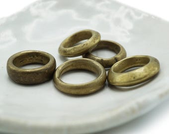 5 Large Antique Nigerian Handmade Brass Rings (16-21mm) Tribal African Trade Beads - Vintage Hand Forged Recycled Rustic Brass (1046P115)