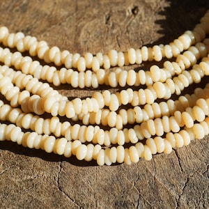 Small Soft Light Yellow Java Glass Beads (3-4mm) Heishi Artisan Made Spacer Ring Beads (2796A215) Indonesian