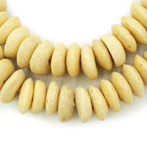 Krobo Cream Ashanti Recycled Glass African Saucer Beads (13-14mm) Cream White Ghana Spacer Beads Wholesale Fair Trade (1717F248) African