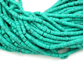 Small Turquoise Afghani Beads (3.5mm) Small Cylindrical Green Turquoise Made in Afghanistan Wholesale Rustic (1784F058) Heishi