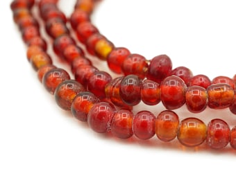 Antique Red Handmade Glass Venetian Beads (4-6mm) Vintage Venetian African Trade Beads - Tonal Red and Orange (1940F542) Rustic