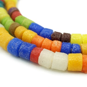 Krobo Recycled Glass Beads (7-10mm) Rainbow Colors - African Rustic Recycled Tribal Krobo Fair Trade - Made in Ghana (1699F254) African