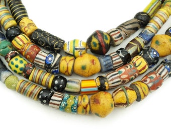 Mixed Antique Venetian King Beads & Vintage Sandcast Beads (7-15mm) Old Tribal Beads - 200 yr old African Trade Beads (2354A018) Rustic