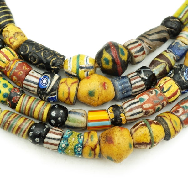 Mixed Antique Venetian King Beads & Vintage Sandcast Beads (7-15mm) Old Tribal Beads - 200 yr old African Trade Beads (2354A018) Rustic