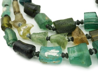 Afghan Ancient Roman Glass Beads (8-14mm) Unique Shaped Full 16" Strand Recycled Roman Glass Beads Afghanistan Wholesale (2283F542) Rustic
