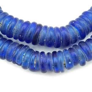 Antique Dutch Dogon Glass Beads Royal Blue 30&quot; Strand from Mali (11-14mm) Old Excavated Large Tribal African Beads (1206F526) Rustic Spacer
