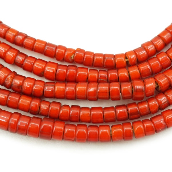 New Tonal Red White Heart Ghana Glass Beads (4-5mm) Antique African Trade Beads Cornaline (2361A360) White heart