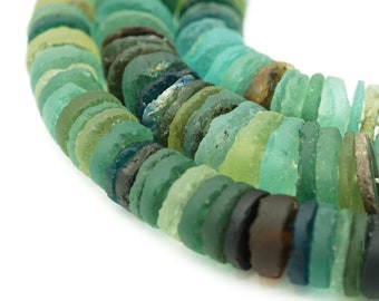 Large Afghani Ancient Roman Glass Sliced Heishi Beads (8-10mm) Full Strand Recycled Roman Glass Beads from Afghanistan (1664F586) Rustic