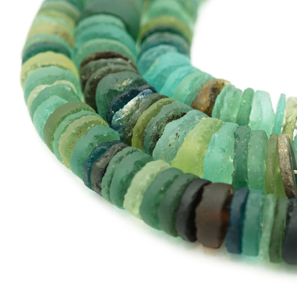 Large Afghani Ancient Roman Glass Sliced Heishi Beads (8-10mm) Full Strand Recycled Roman Glass Beads from Afghanistan (1664F586) Rustic