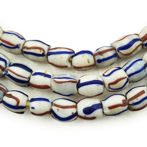 Antique Striped Venetian White Rice Beads (6x7mm) Antique Venetian African Rustic Trade Beads - Tribal (2602A028) Venetian