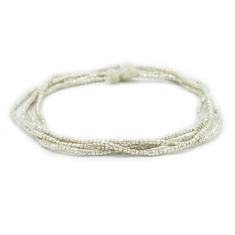 Tiny Handmade Heishi Ethiopian Beads (1.5mm) - Recycled Metal Hand-forged African Beads - Upcycled - Tribal Trade Beads (85F052) Silver image 2