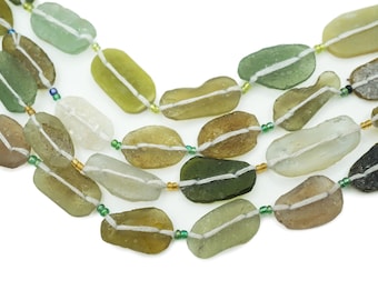 Rare Yellow & Green Afghani Ancient Roman Glass Beads (12x23mm) Oval Shaped Recycled Roman Glass Beads Afghanistan (2719A372) Rustic