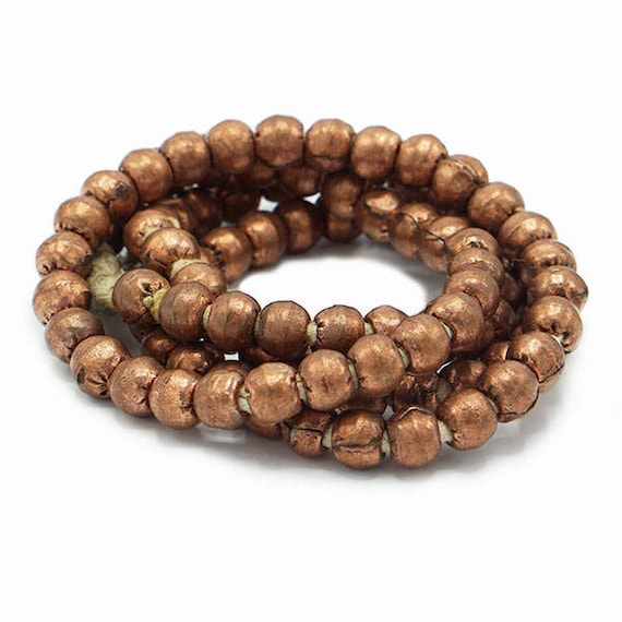 128 Perle Etiopi Rotonde In Ottone Da 7 Mm   Perle Africane In Ottone   Forniture Per La Creazione Di Gioielli   Made In Etiopia ** (MET RND BRS 250)   Italia - Foto 3