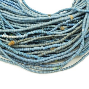 5 Strands of TINY African Ghana Glass beads (1.5-2.5mm) Mixed Tonal Soft Chambray Blues Vintage Trade Beads (2447A515) Venetian