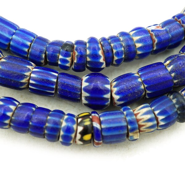 SMALL Old Blue and Green African Chevron Beads (5-6mm) Vintage Aja Trade Beads Over 200 Yrs Old Tribal Antique Beads (2393E558) Venetian
