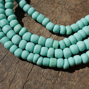 Soft Pastel Turquoise Java Glass Beads (4-6mm) Artisan Made Organic Shaped Round Beads (3110A278) Indonesian