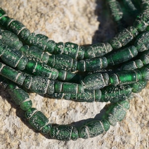 Forest Green Java Glass Beads (7x15mm) Artisan Made Organic Shaped Beads (3098A678) Indonesian